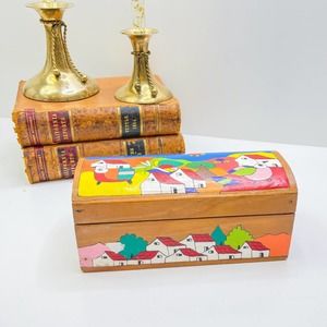 BOHO Novica Hand Painted Wood Decorative Box, "My Village"